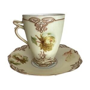Vintage Silesia Old Ivory VII Art Nouveau Chocolate Cup and Saucer